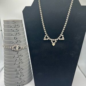 VTG Elegant Silver Tone & Clear Rhinestone Necklace and Bracelet